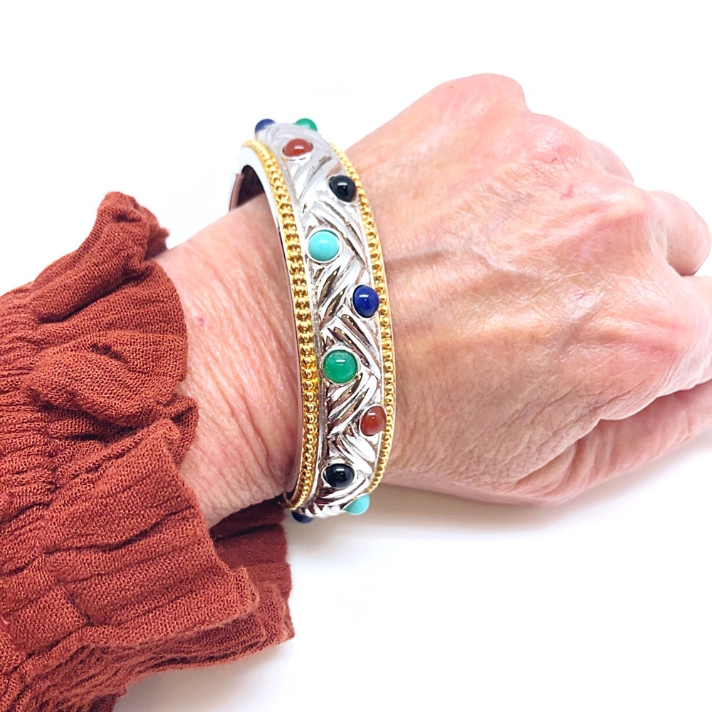 Joan Rivers Rare Multi Gem 2 Tone Bangle Like New